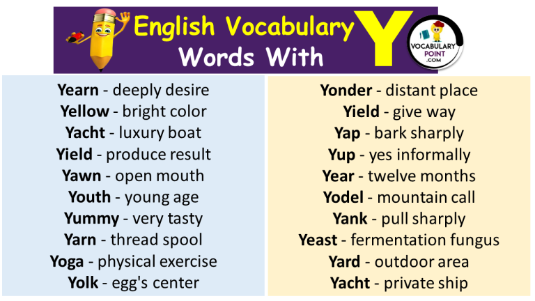 Vocabulary Words with Y (Positive & Negative) - Vocabulary Point