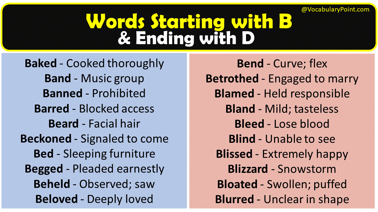Words starting with b and ending with d