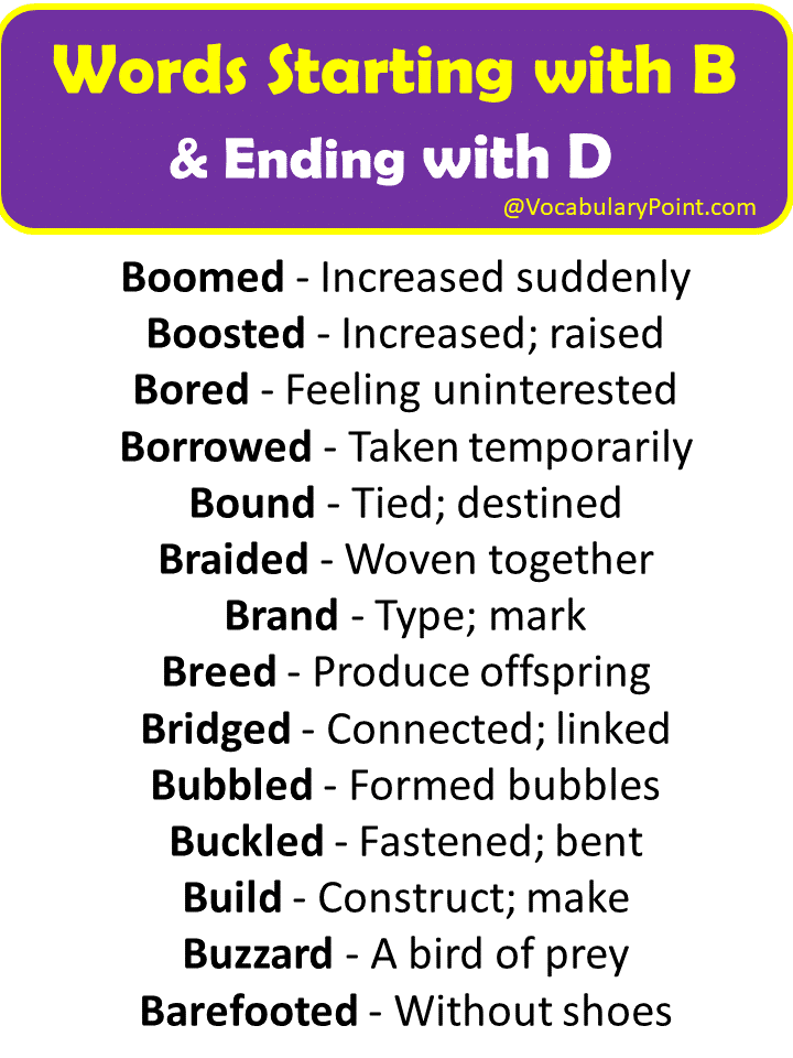 Words that start with b and end with d