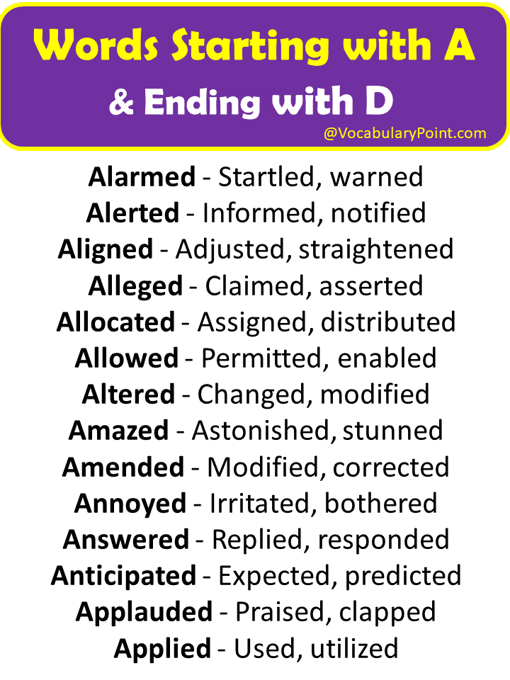 words that start with a and end with d