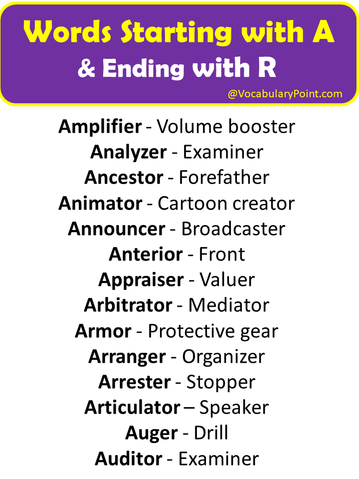 words that start with a and end with r