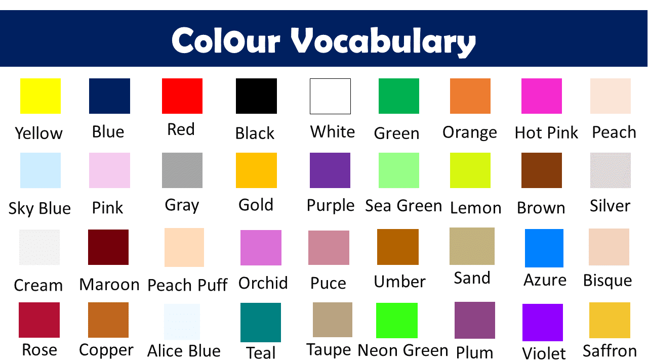 Color Vocabulary List