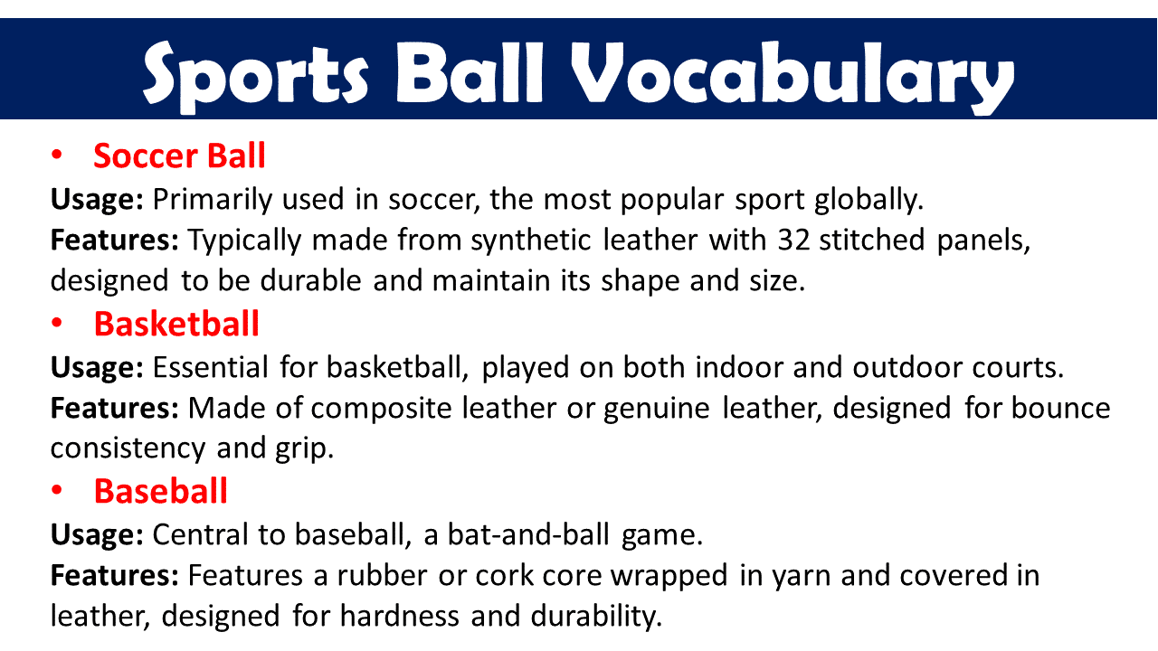 All Sports Ball Vocabulary in English